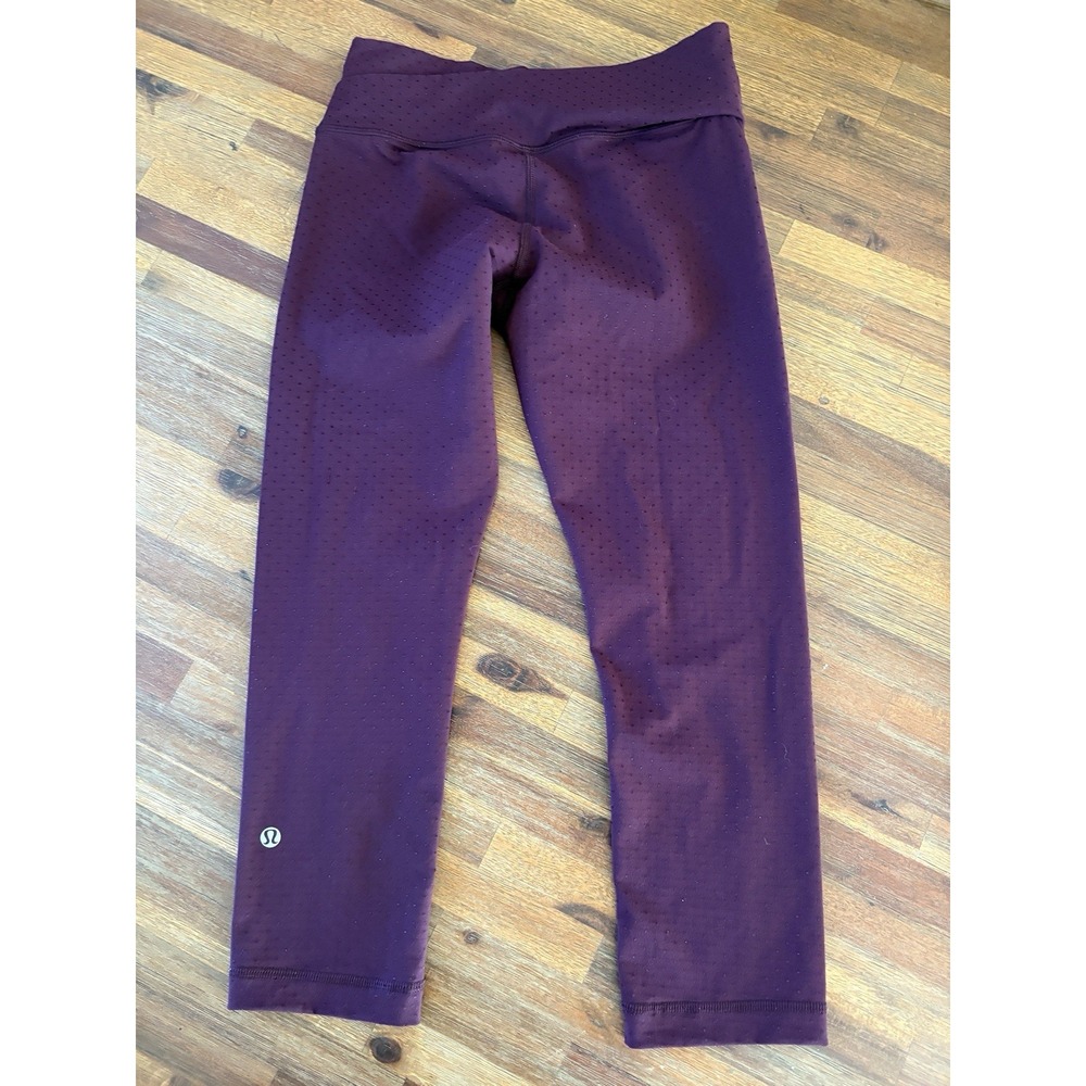 Lululemon Astro Wunder Under Crop Leggings Maroon Women's Size 4 Shine Dot - Picture 2 of 16